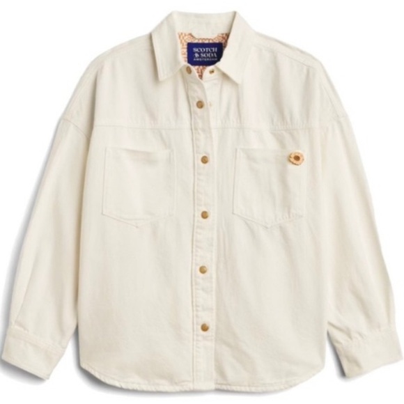 NWT Scotch & Soda White Denim Overshirt medium relaxed fit - Picture 1 of 9